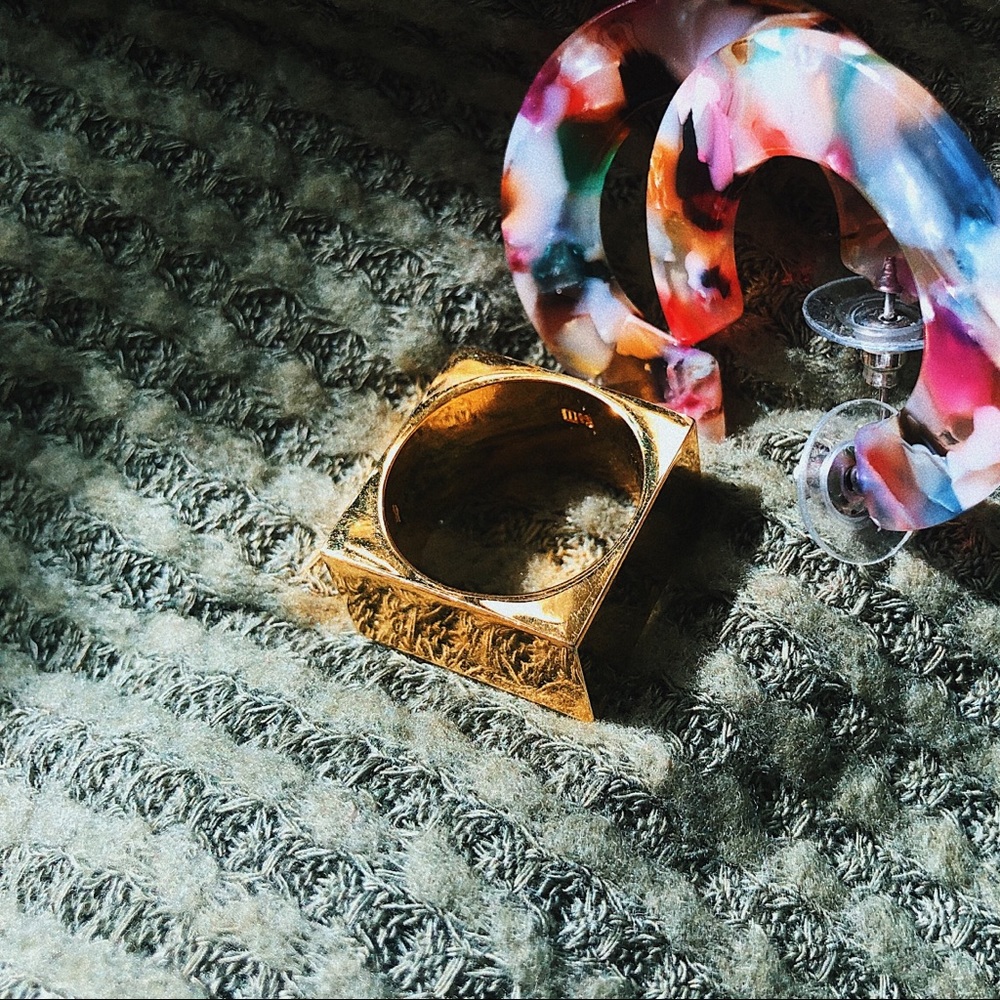 METAL + STONE | Gold Finished Squared Brass Ring